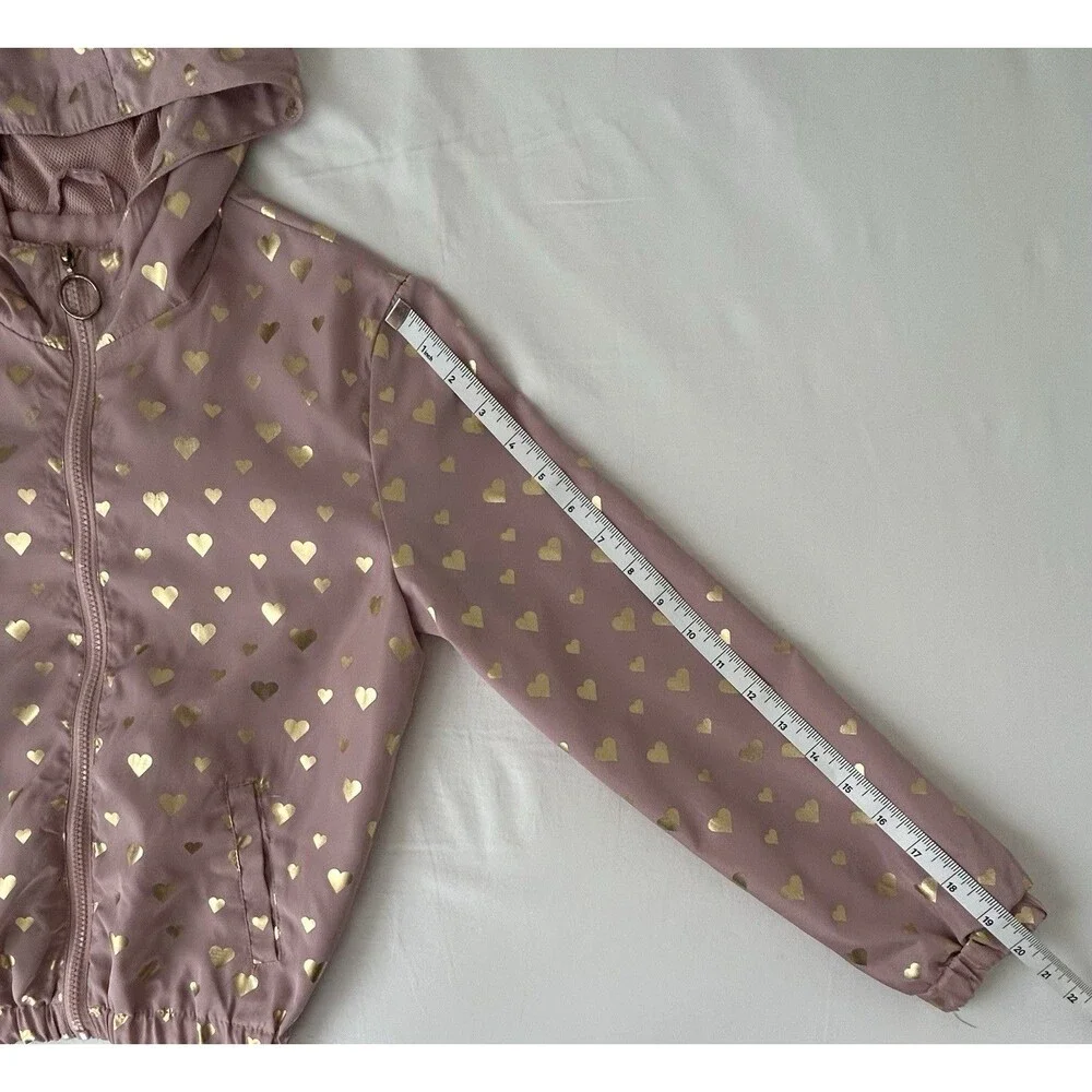 NWOT Louise Paris Kids Girls Pink Gold Heart Hooded Windbreaker Jacket L 14